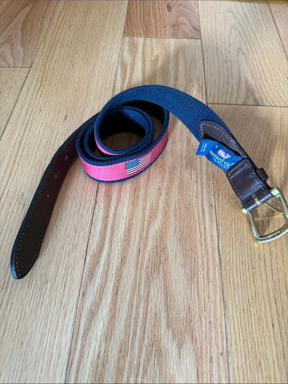 Vineyard Vines American Flag Print Belt with Leather Tip
